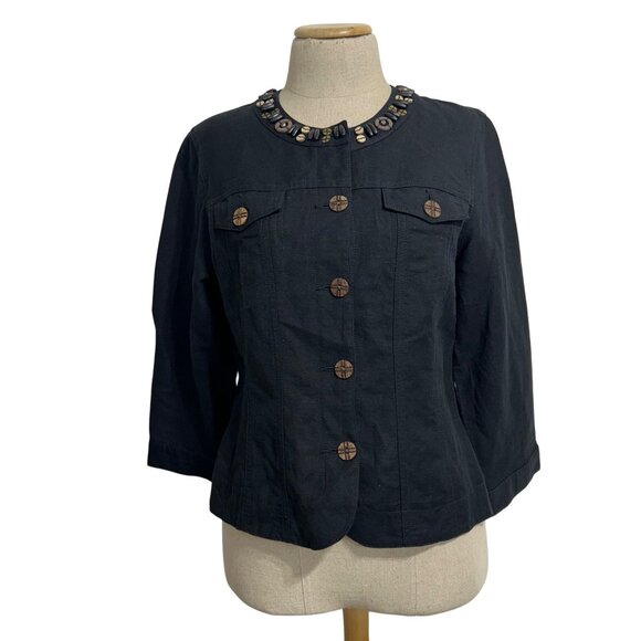 Ruby Rd.  Women’s Size 8 Black Beaded Neck 3/4 Sleeve Button-Up Jacket - Picture 9 of 9